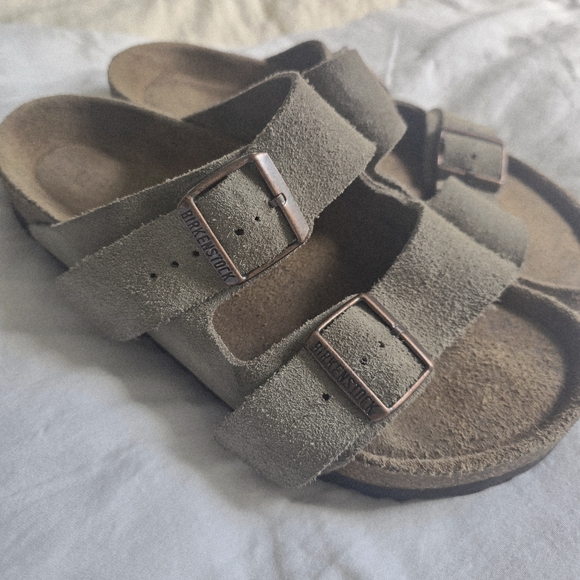 Birkenstock Suede Sandals in Taupe - Picture 1 of 11